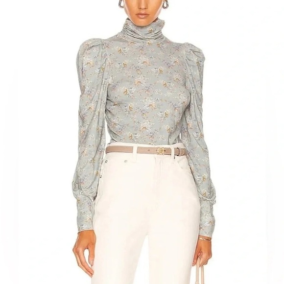 LOVESHACKFANCY Vienna Turtleneck Top in Sky Gray XS - Picture 1 of 9
